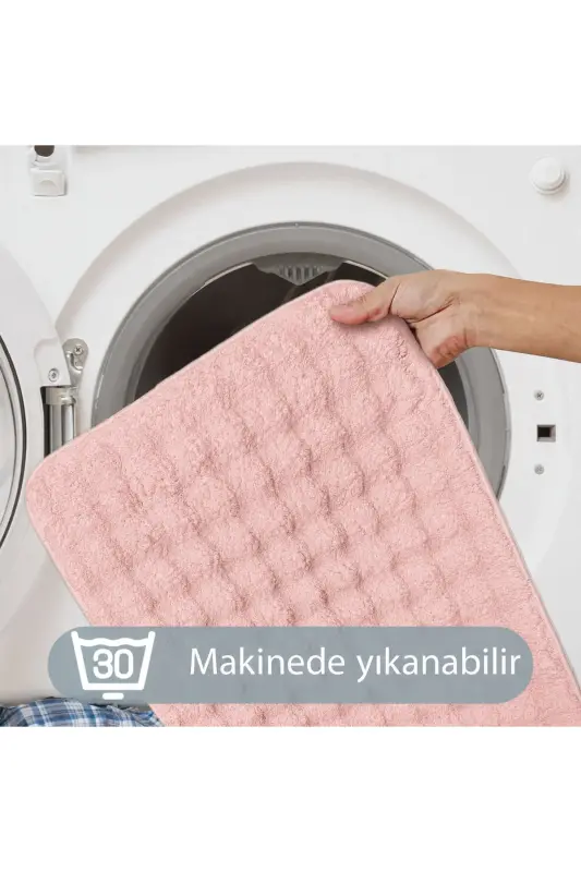 Bubble Pudra Yumuşak Büyük Boy İkili Kaymaz Taban Yıkanabilir Banyo Paspası - Pudra - 2