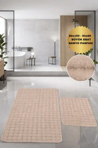 Bubble Vizon Yumuşak Büyük Boy İkili Kaymaz Taban Yıkanabilir Banyo Paspası - Vizon - 1