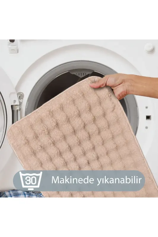 Bubble Vizon Yumuşak Büyük Boy İkili Kaymaz Taban Yıkanabilir Banyo Paspası - Vizon - 2