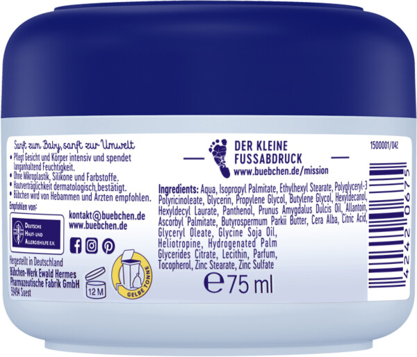 Bübchen Sensitive Bebek El ve Yüz Kremi 75 ml - 1