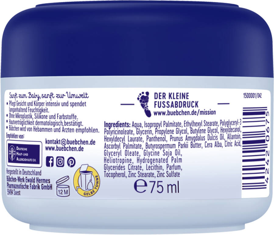 Bübchen Sensitive chaqaloq qo‘l va yuz kremi 75 ml - 1