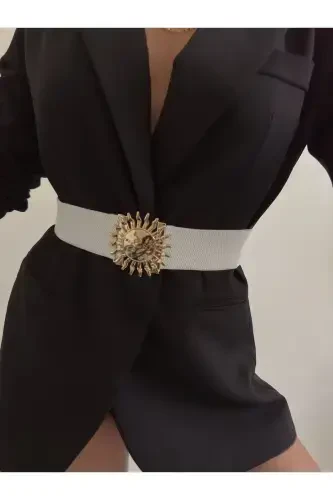 Buckle Closure Elastic Women Belt, Jacket Belt, Shirt Belt, Dress Belt-White - 1