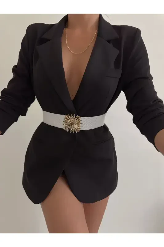 Buckle Closure Elastic Women Belt, Jacket Belt, Shirt Belt, Dress Belt-White - 2