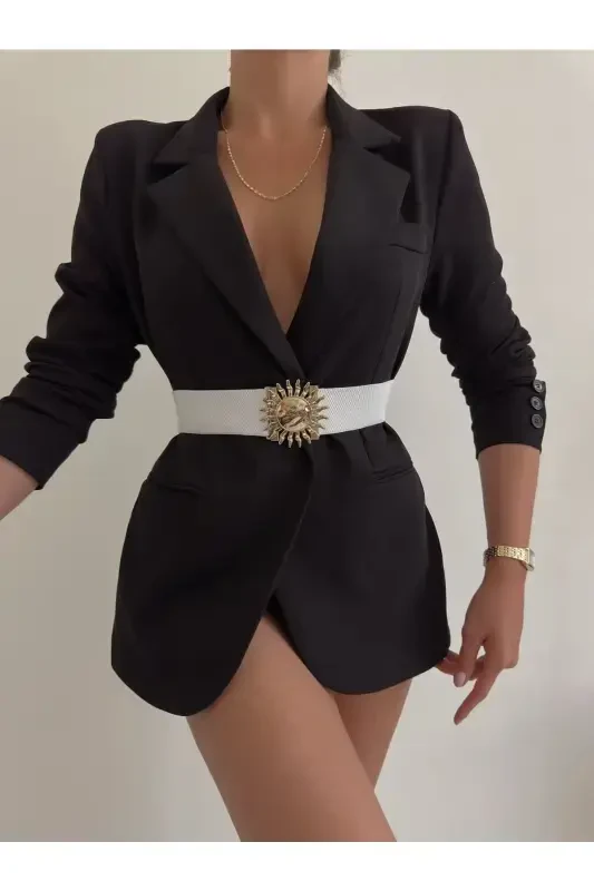 Buckle Closure Elastic Women Belt, Jacket Belt, Shirt Belt, Dress Belt-White - 3