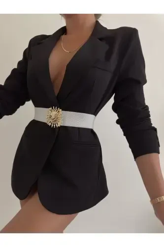 Buckle Closure Elastic Women Belt, Jacket Belt, Shirt Belt, Dress Belt-White - 4