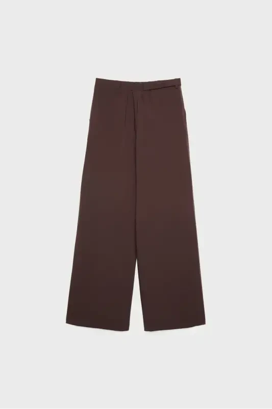 Buckled Belt Detail Wide Leg Pants - Dark Brown - 7