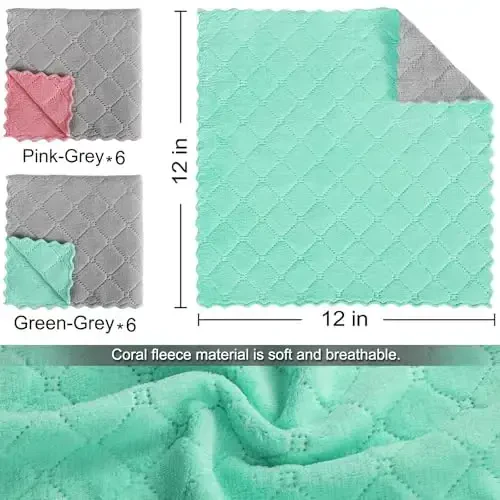 BUEDM 12 dona oshxona matosi idish sochiqlari, 12x12 dyuymli yumshoq premium idish matolari, idishlarni, oshxonani, hammomni, mashinani tozalash uchun absorbent mikrofiber tozalash matosi - 2