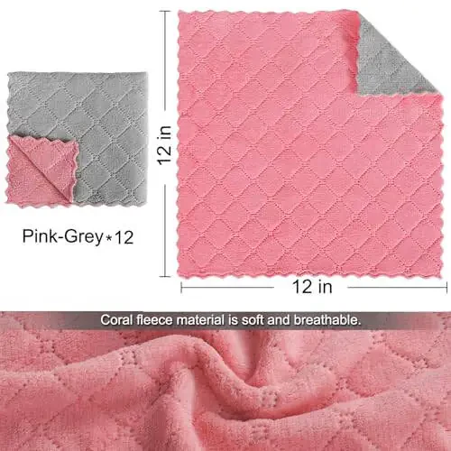 BUEDM 12 Pack Kitchen Cloth Dish Towels, 12x12 inch Soft Premium Dishcloths, Absorbent Microfiber Cleaning Cloth for Cleaning Dishes, Kitchen, Bathroom, Car - 2