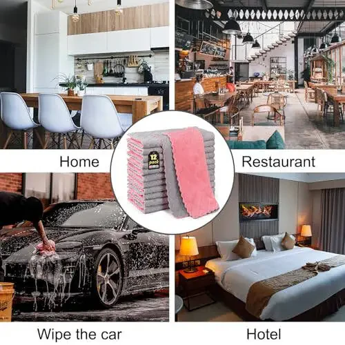 BUEDM 12 Pack Kitchen Cloth Dish Towels, 12x12 inch Soft Premium Dishcloths, Absorbent Microfiber Cleaning Cloth for Cleaning Dishes, Kitchen, Bathroom, Car - 3