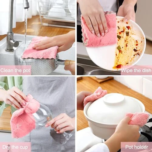 BUEDM 12 Pack Kitchen Cloth Dish Towels, 12x12 inch Soft Premium Dishcloths, Absorbent Microfiber Cleaning Cloth for Cleaning Dishes, Kitchen, Bathroom, Car - 6