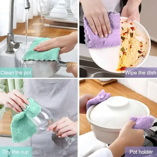 BUEDM 12 Pack Kitchen Cloth Dish Towels, 12x12 inch Soft Premium Dishcloths, Absorbent Microfiber Cleaning Cloth for Cleaning Dishes, Kitchen, Bathroom, Car - 6