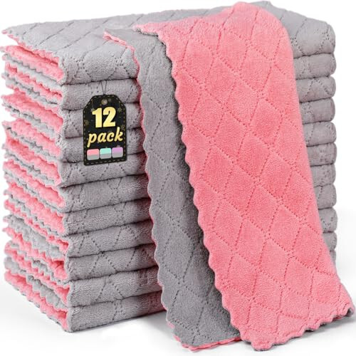 BUEDM 12 Pack Oshxona Mato Idish Sochiqlari, 12x12 dyuym Yumshoq Premium Idishmato, Idishlarni, Oshxonani, Hammomni, Mashinani тоzalash uchun changyutgichli mikrofiber mato - BUEDM