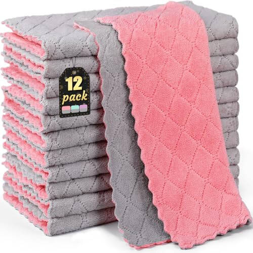 BUEDM 12 Pack Oshxona Mato Idish Sochiqlari, 12x12 dyuym Yumshoq Premium Idishmato, Idishlarni, Oshxonani, Hammomni, Mashinani тоzalash uchun changyutgichli mikrofiber mato - 1