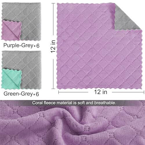 BUEDM 12 ta Oshxona Sochiqlari, 12x12 dyuymli Yumshoq Premium Sochiqlar, Idish-tovoqlar, Oshxona, Hammom, Avtomobilni tozalash uchun Mikrofiber Tozalovchi Sochiq. - 2
