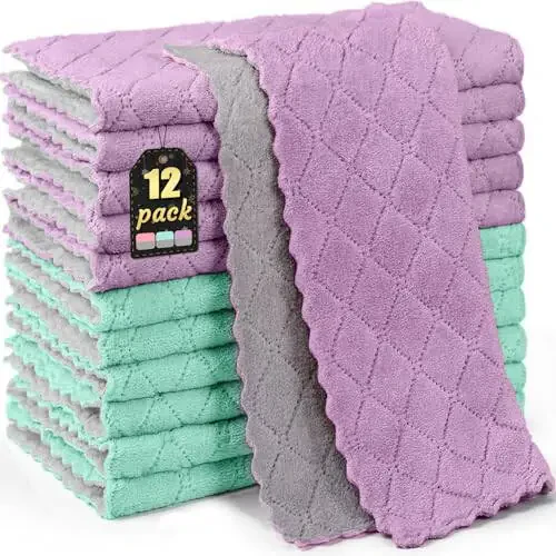 BUEDM 12 ta Oshxona Sochiqlari, 12x12 dyuymli Yumshoq Premium Sochiqlar, Idish-tovoqlar, Oshxona, Hammom, Avtomobilni tozalash uchun Mikrofiber Tozalovchi Sochiq. - 1