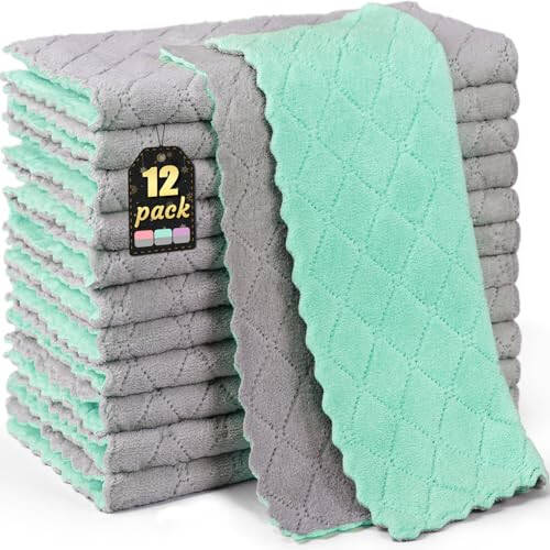 BUEDM 12 ta Oshxona Sochiqlari, 12x12 dyuymli Yumshoq Premium Sochiqlar, Idish-tovoqlar, Oshxona, Hammom, Avtomobilni tozalash uchun yutuvchi Mikrofiber Tozalash Matosi. - 1