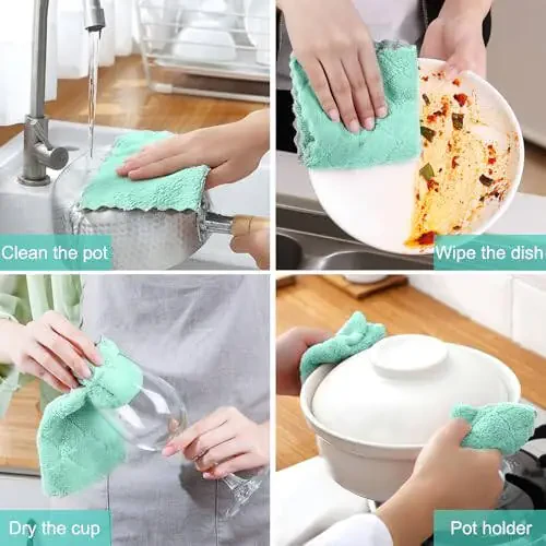 BUEDM 12 Pack Kitchen Cloth Dish Towels, 12x12 inch Soft Premium Dishcloths, Absorbent Microfiber Cleaning Cloth for Cleaning Dishes, Kitchen, Bathroom, Car - 6