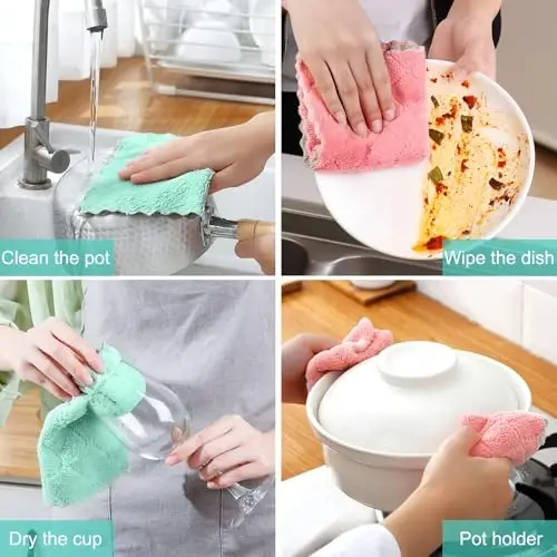 BUEDM 12 Pack Kitchen Cloth Dish Towels, 12x12 inch Soft Premium Dishcloths, Absorbent Microfiber Cleaning Cloth for Cleaning Dishes, Kitchen, Bathroom, Car - 6