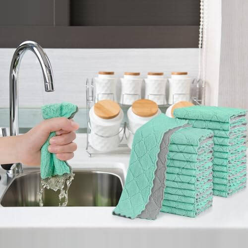 BUEDM 24 dona oshxona mato dasturxonlari, tuklanmaydigan yumshoq premium dasturxonlar, idishlarni, oshxonani, hammomni, mashinani tozalash uchun absorbent mikrofiber tozalash matosi - 5