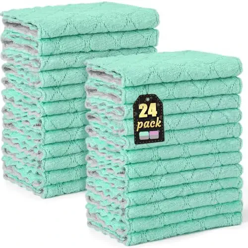 BUEDM 24 dona oshxona mato dasturxonlari, tuklanmaydigan yumshoq premium dasturxonlar, idishlarni, oshxonani, hammomni, mashinani tozalash uchun absorbent mikrofiber tozalash matosi - 1
