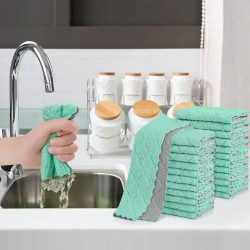 BUEDM 24 Pack Kitchen Cloth Dish Towels, No Shedding Soft Premium Dishcloths, Absorbent Microfiber Cleaning Cloth for Cleaning Dishes, Kitchen, Bathroom, Car - 5