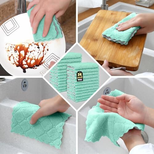 BUEDM 24 Pack Kitchen Cloth Dish Towels, No Shedding Soft Premium Dishcloths, Absorbent Microfiber Cleaning Cloth for Cleaning Dishes, Kitchen, Bathroom, Car - 6