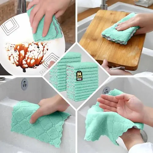 BUEDM 24 Pack Kitchen Cloth Dish Towels, No Shedding Soft Premium Dishcloths, Absorbent Microfiber Cleaning Cloth for Cleaning Dishes, Kitchen, Bathroom, Car - 6