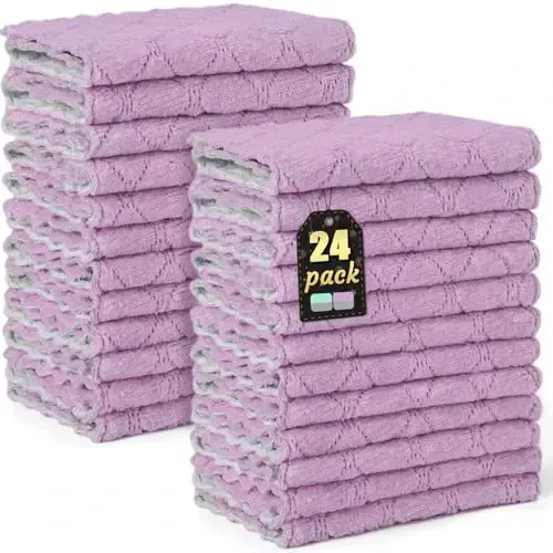 BUEDM 24 Pack Kitchen Cloth Dish Towels, Soft Premium Dishcloths, Highly Absorbent Multi-Purpose Dust and Stain Removal Cleaning Supplies for Kitchen Car Cleaning - 1