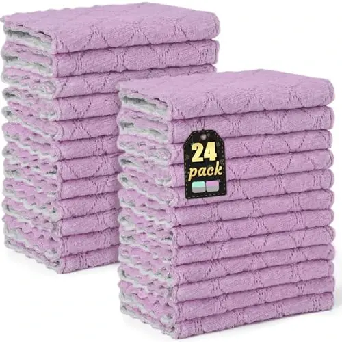 BUEDM 24 Pack Oshxona Mato Idish Sochiqlari, Yumshoq Premium Idish Yuvish Matolari, Yuqori Absorbsiyali Ko'p Maqsadli Chang va Dog 'Olib Tashlash Oshxona Avtomobil Tozalash uchun Tozalash Materiallari 