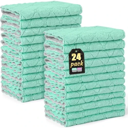 BUEDM 24 Pack Kitchen Cloth Dish Towels, No Shedding Soft Premium Dishcloths, Absorbent Microfiber Cleaning Cloth for Cleaning Dishes, Kitchen, Bathroom, Car 