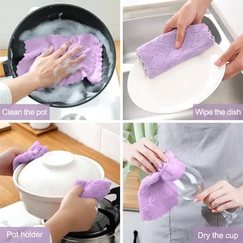 BUEDM 24 Pack Kitchen Cloth Dish Towels, Soft Premium Dishcloths, Highly Absorbent Multi-Purpose Dust and Stain Removal Cleaning Supplies for Kitchen Car Cleaning - 3