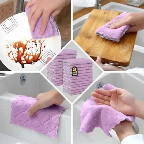 BUEDM 24 Pack Kitchen Cloth Dish Towels, Soft Premium Dishcloths, Highly Absorbent Multi-Purpose Dust and Stain Removal Cleaning Supplies for Kitchen Car Cleaning - 6