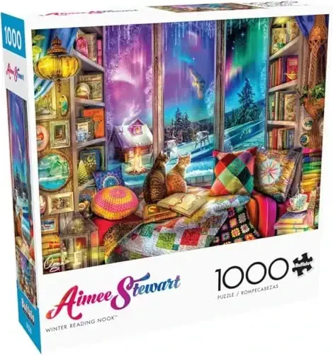 Buffalo Games - 1000 Piece Jigsaw Puzzle - Aimee Stewart - Northern Lights Cats - Winter Scene - Challenging Puzzles for Adults and Families - 3