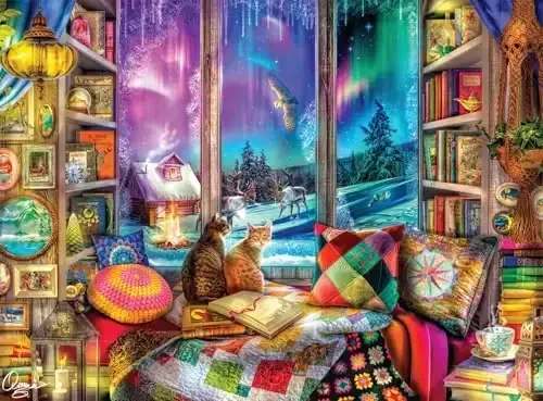 Buffalo Games - 1000 Piece Jigsaw Puzzle - Aimee Stewart - Northern Lights Cats - Winter Scene - Challenging Puzzles for Adults and Families - 4