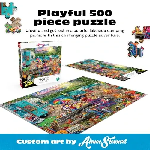 Buffalo Games - Aimee Stewart - Family Campsite - Look Closer - 500 Piece Jigsaw Puzzle for Adults with 10 Hidden Images - Challenging Puzzle for Game Nights - Finished Size 21.25 x 15.00 - BUFFALO (1)