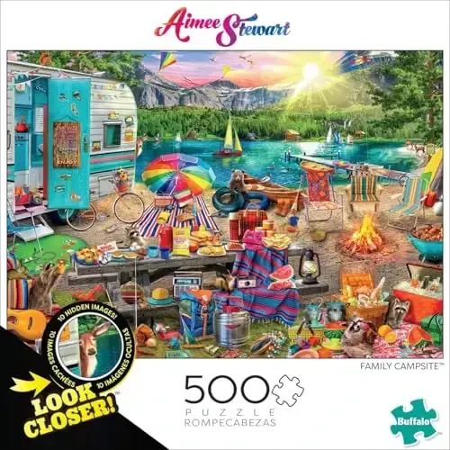Buffalo Games - Aimee Stewart -Look Closer Family Campsite - 500 Piece Jigsaw Puzzle For Adults -Challenging Puzzle Perfect for Game Nights - Finished Size is 21.25 x 15.00 - 5