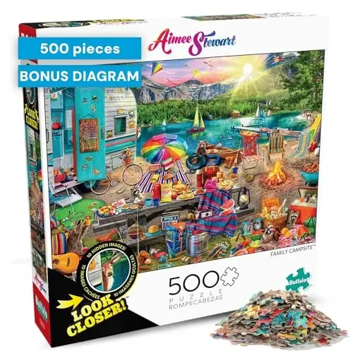 Buffalo Games - Aimee Stewart -Look Closer Family Campsite - 500 Piece Jigsaw Puzzle For Adults -Challenging Puzzle Perfect for Game Nights - Finished Size is 21.25 x 15.00 - BUFFALO
