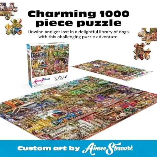 Puzzles for Adults 1000 Pieces – Buffalo Games The Library of Dogs by Aimee Stewart, Challenging 1000 Piece Puzzle for Adults with Poster, Premium Jigsaw Puzzle Made in The USA - 2
