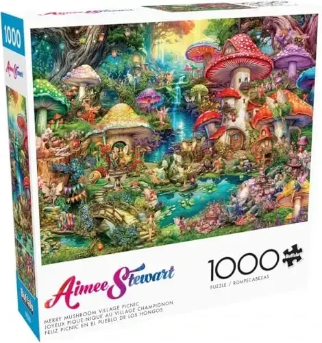 Buffalo Games - Aimee Stewart - Merry Mushroom Village Picnic - 1000 Piece Jigsaw Puzzle for Adults Challenging Puzzle Perfect for Game Nights - Finished Puzzle Size is 26.75 x 19.75 - 1