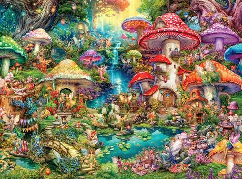 Buffalo Games - Aimee Stewart - Merry Mushroom Village Picnic - 1000 Piece Jigsaw Puzzle for Adults Challenging Puzzle Perfect for Game Nights - Finished Puzzle Size is 26.75 x 19.75 - 1