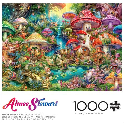 Buffalo Games - Aimee Stewart - Merry Mushroom Village Picnic - 1000 Piece Jigsaw Puzzle for Adults Challenging Puzzle Perfect for Game Nights - Finished Puzzle Size is 26.75 x 19.75 - 2