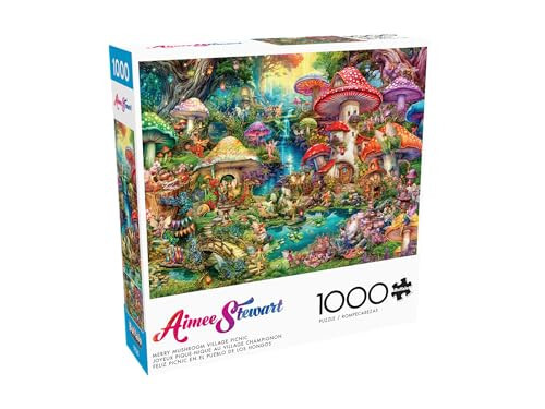 Buffalo Games - Aimee Stewart - Merry Mushroom Village Picnic - 1000 Piece Jigsaw Puzzle for Adults Challenging Puzzle Perfect for Game Nights - Finished Puzzle Size is 26.75 x 19.75 - 3