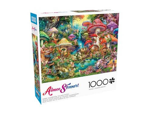 Buffalo Games - Aimee Stewart - Merry Mushroom Village Picnic - 1000 Piece Jigsaw Puzzle for Adults Challenging Puzzle Perfect for Game Nights - Finished Puzzle Size is 26.75 x 19.75 - 3