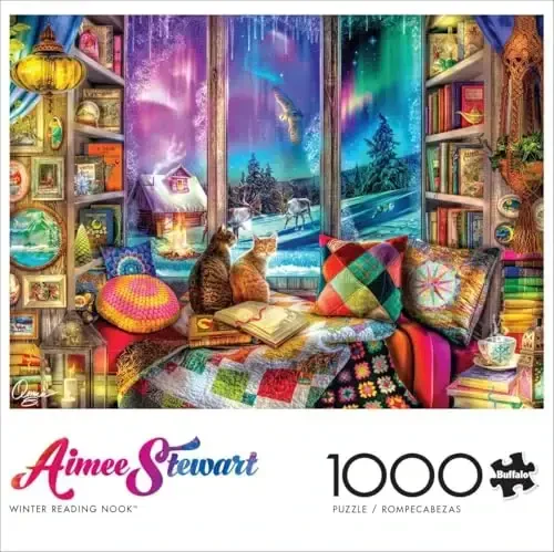 Buffalo Games - 1000 Piece Jigsaw Puzzle - Aimee Stewart - Northern Lights Cats - Winter Scene - Challenging Puzzles for Adults and Families - 5