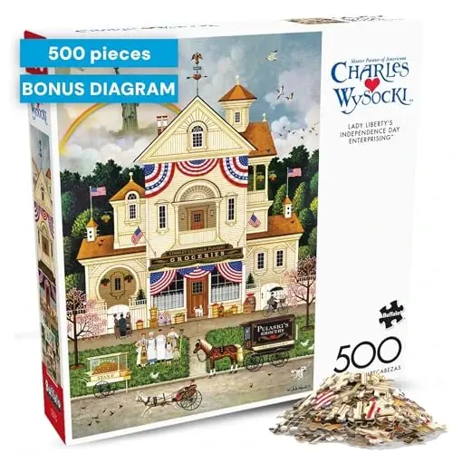 Buffalo Games - Jigsaw Puzzle 500 Pieces for Adults - Charles Wysocki Lady Liberty’s Independence Day Enterprising - Premium Giftable Foil Box with Reference Poster - Made in USA 