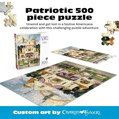 Buffalo Games - Jigsaw Puzzle 500 Pieces for Adults - Charles Wysocki Lady Liberty’s Independence Day Enterprising - Premium Giftable Foil Box with Reference Poster - Made in USA - BUFFALO (1)