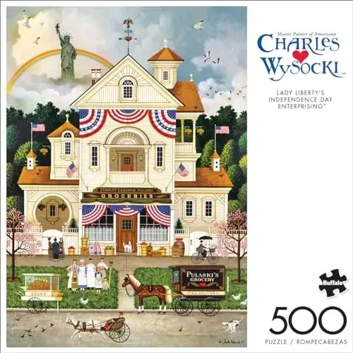 Buffalo Games - Charles Wysocki - Lady Liberty's Independence Day Enterprising - 500 Piece Jigsaw Puzzle for Adults -Challenging Puzzle Perfect for Game Nights - 4