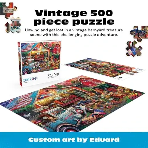 Buffalo Games - Antique Barn - Eduard - 500 Piece Jigsaw Puzzle for Adults - Charming Country Life Scene - Challenging Puzzle Perfect for Game Nights - Finished Size 21.25 x 15.00 - BUFFALO (1)