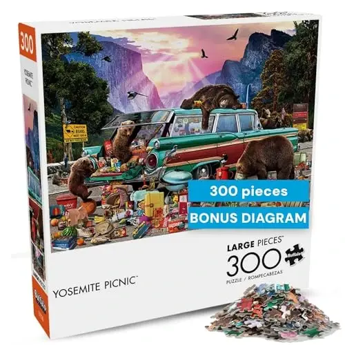 Buffalo Games - Garry Walton Yosemite Picnic 300 Piece Jigsaw Puzzle for Adults 14 and up - Challenging Puzzle Perfect for Game Nights - Colorful Puzzles – Precision-Cut Pieces, Beautiful Artwork 