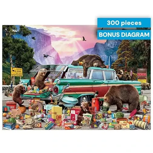 Buffalo Games - Yosemite Picnic - 300 Large Piece Jigsaw Puzzle for Adults | Art by Garry Walton, Made in USA, Easy-Grip Pieces, Recycled Board , Size: 21 x 15 in, With Poster, Frameable Art, Giftable - BUFFALO (1)